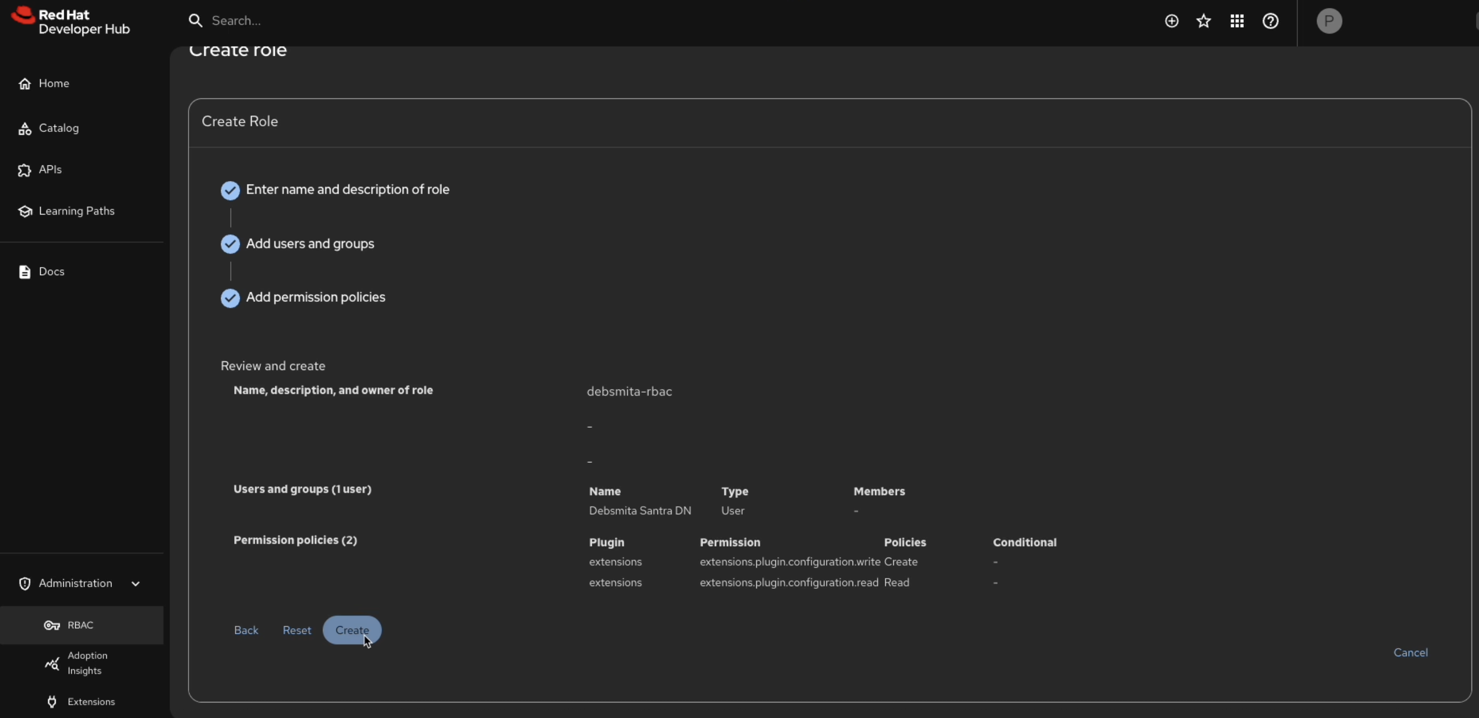 extensions rbac role create