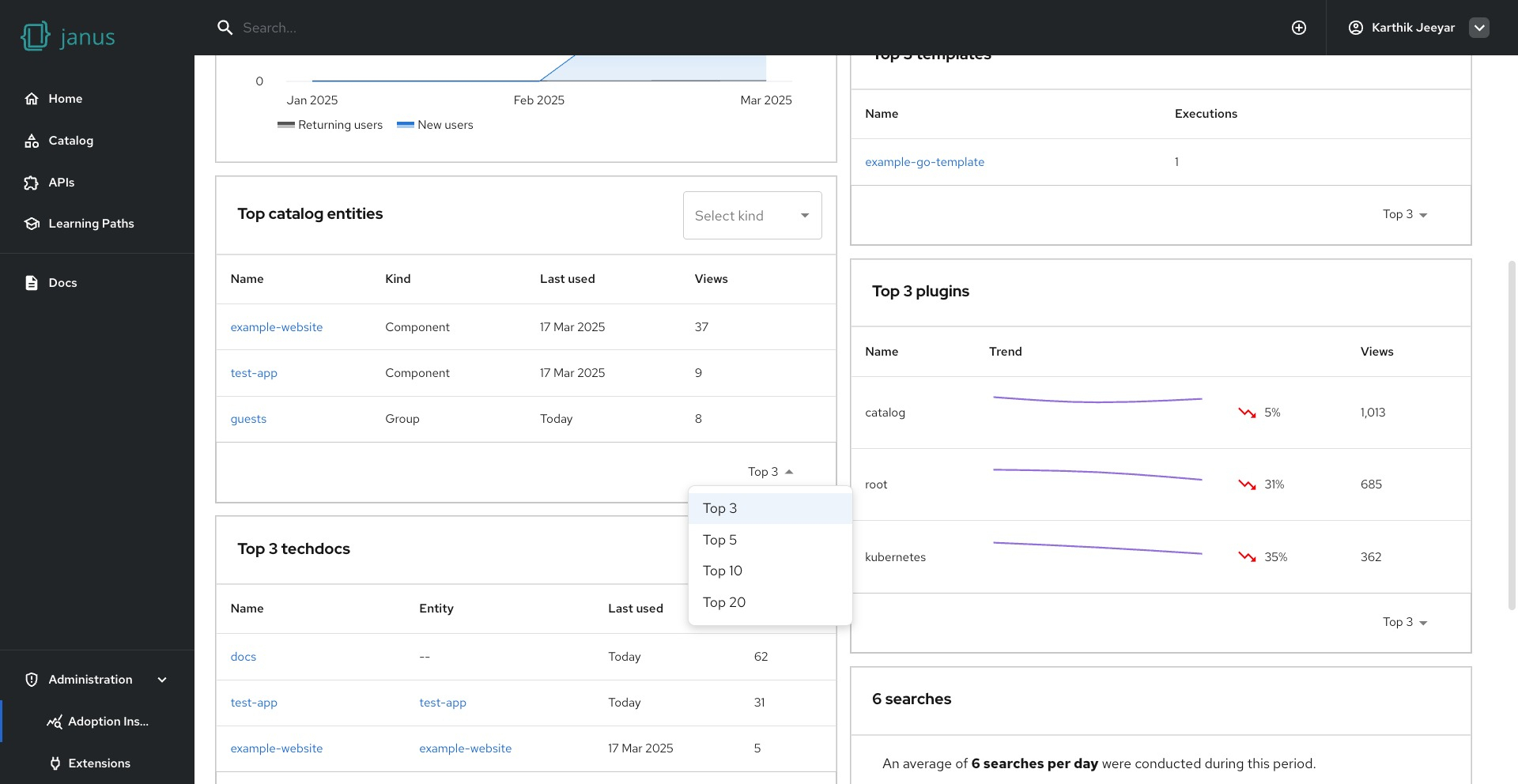 Catalog Entities dropdown