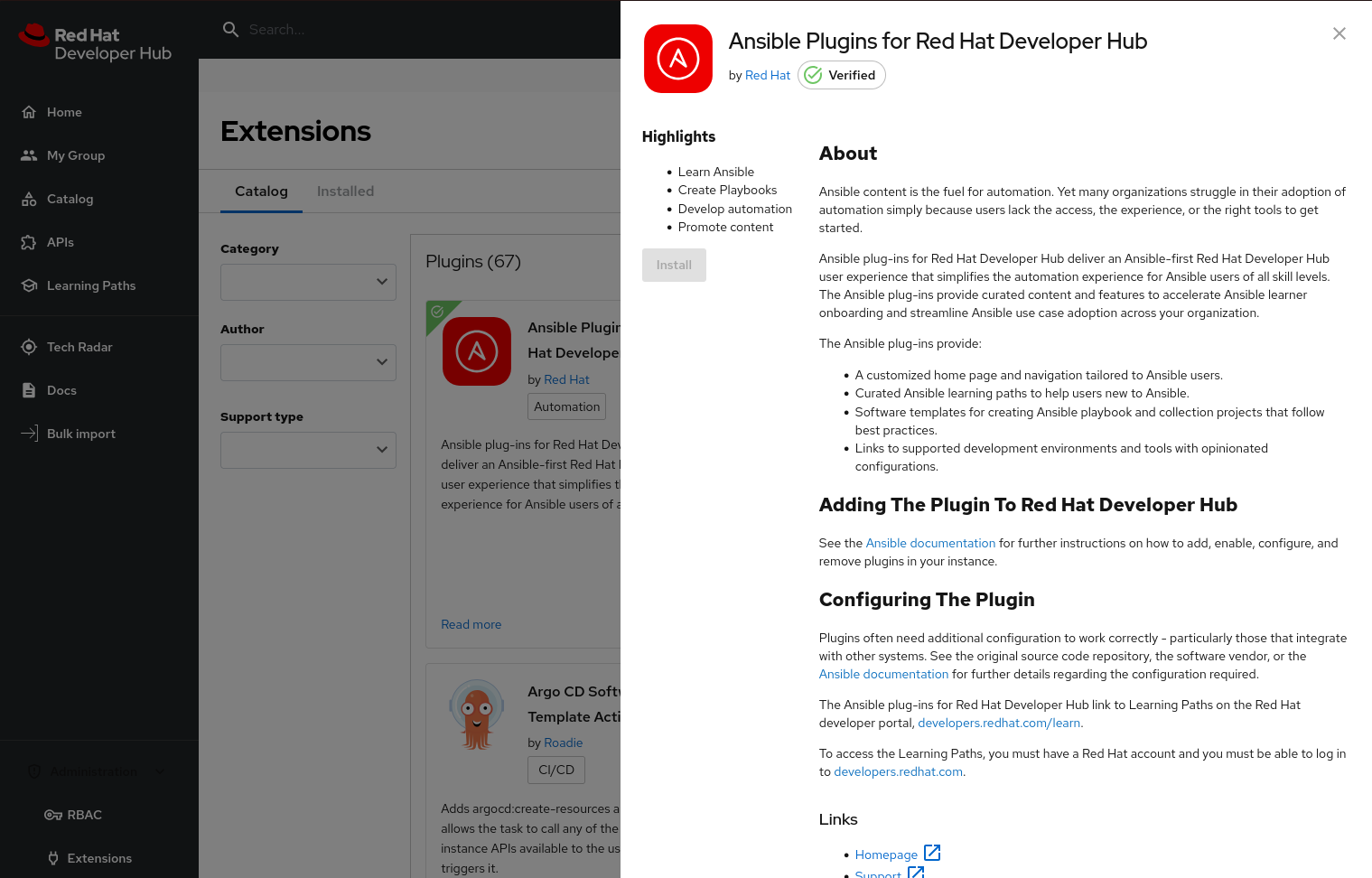 Extensions Catalog sidebar