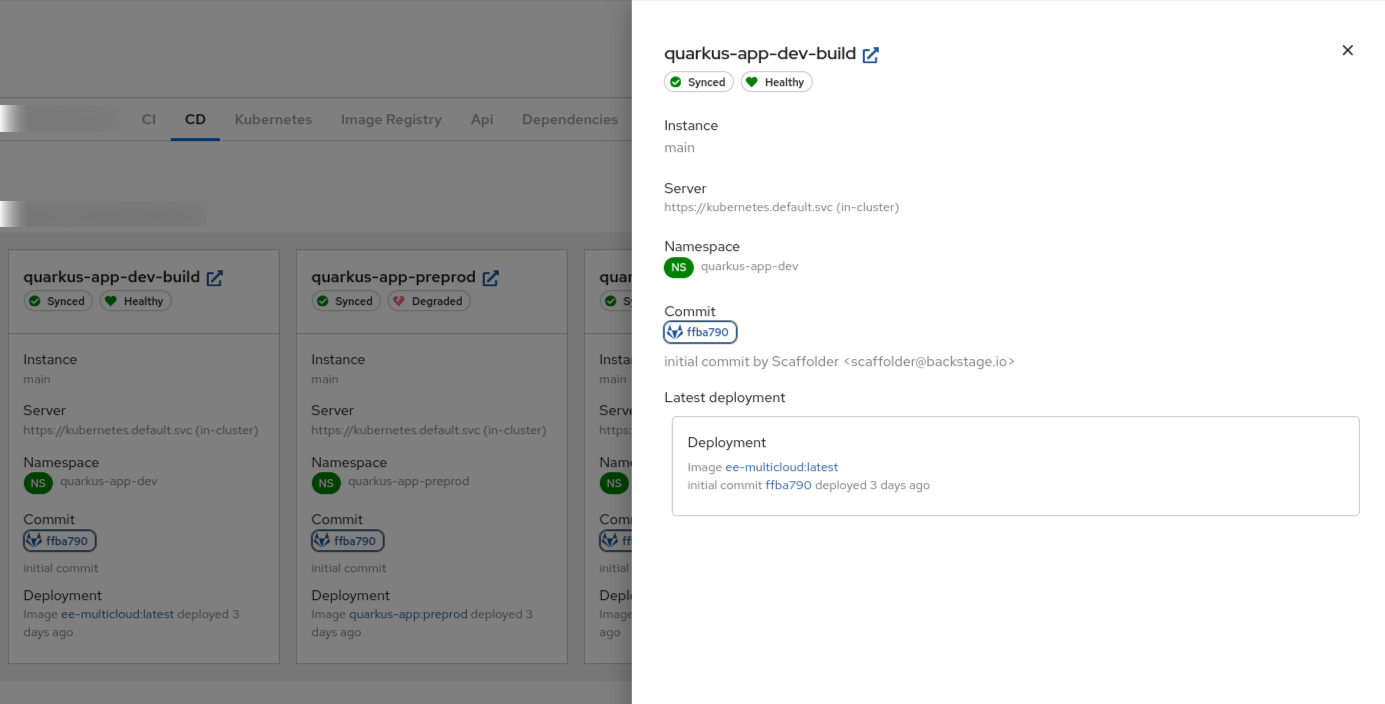 Sidebar showing deployment details