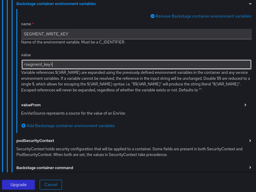 Configuring the Segment source key in the Helm chart