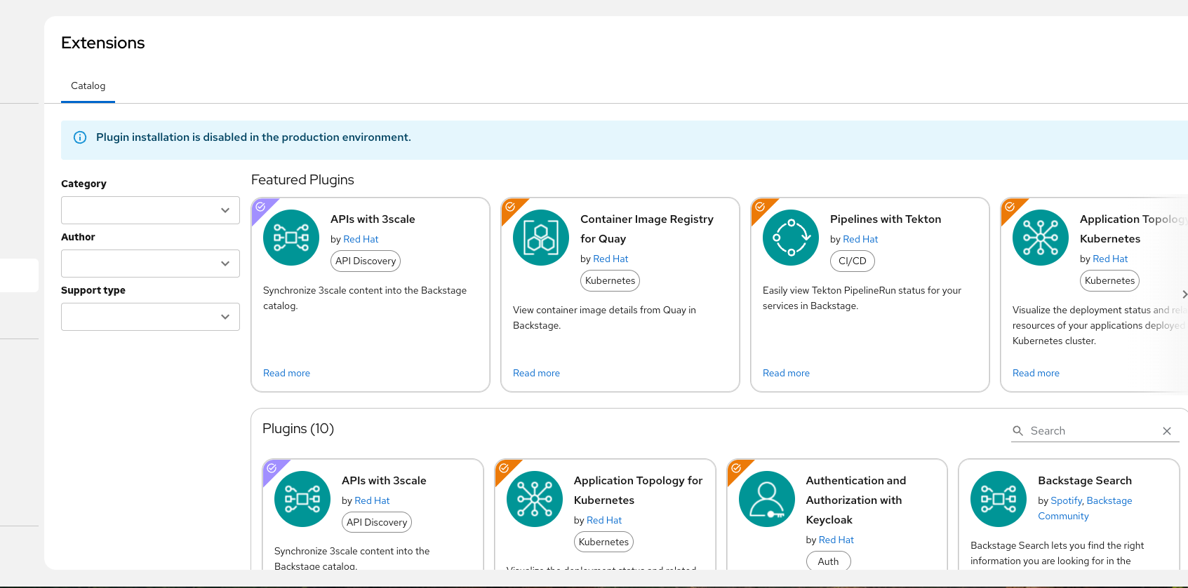 Extensions interface showing plugin management options