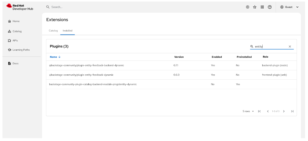 Custom extensions in the Extensions page