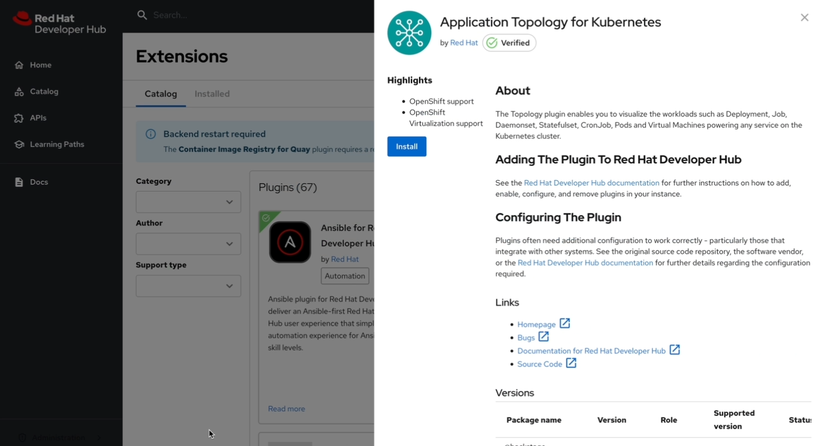Installing a plugin from the Extensions page