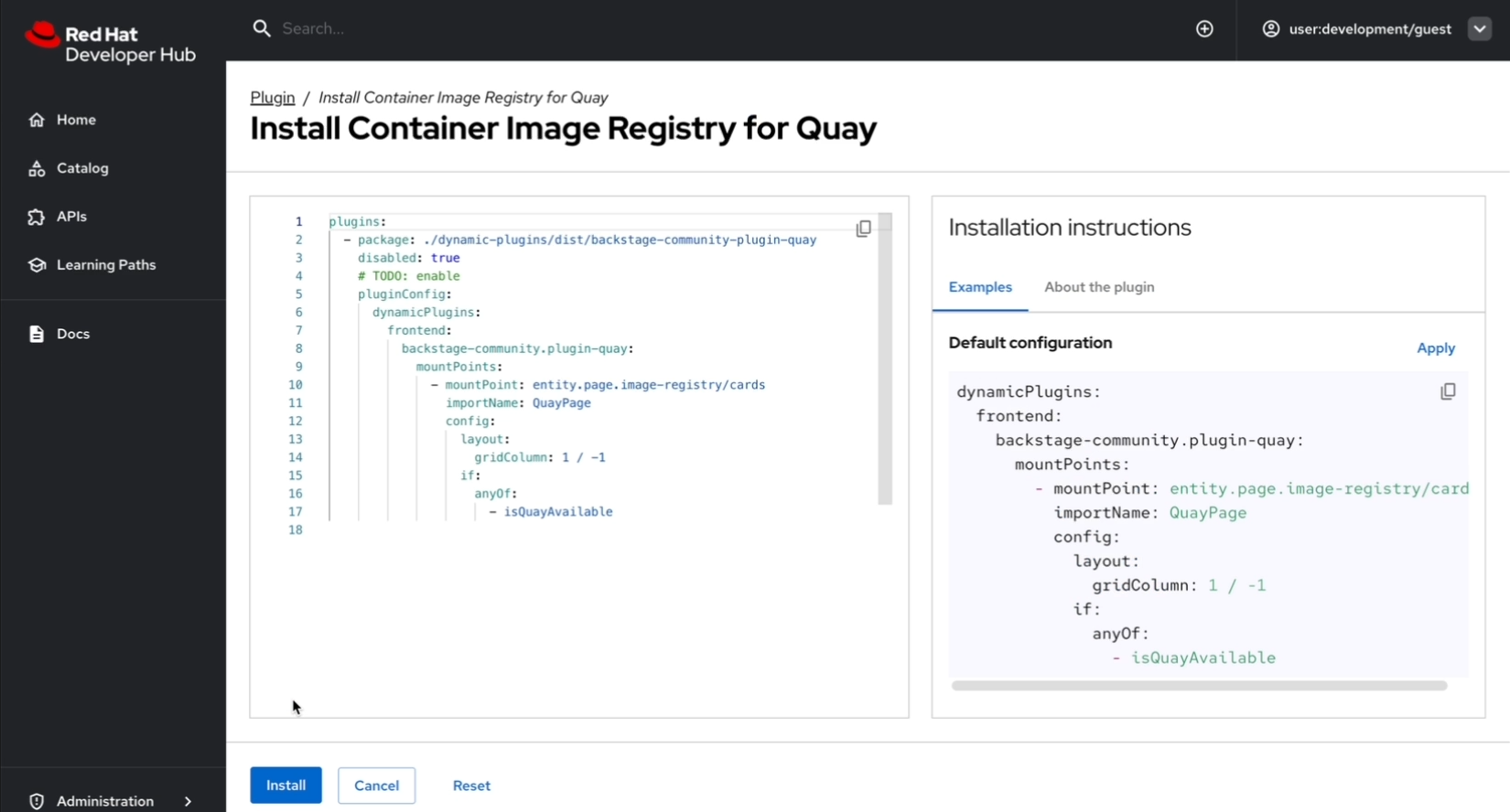 Plugin configuration code editor
