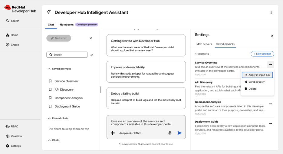 Apply in input box selected in the prompt’s options menu, with the prompt inserted in the message field