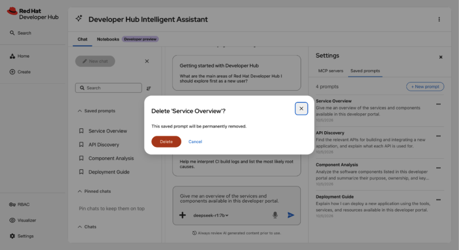Confirmation dialog for permanently deleting a saved prompt