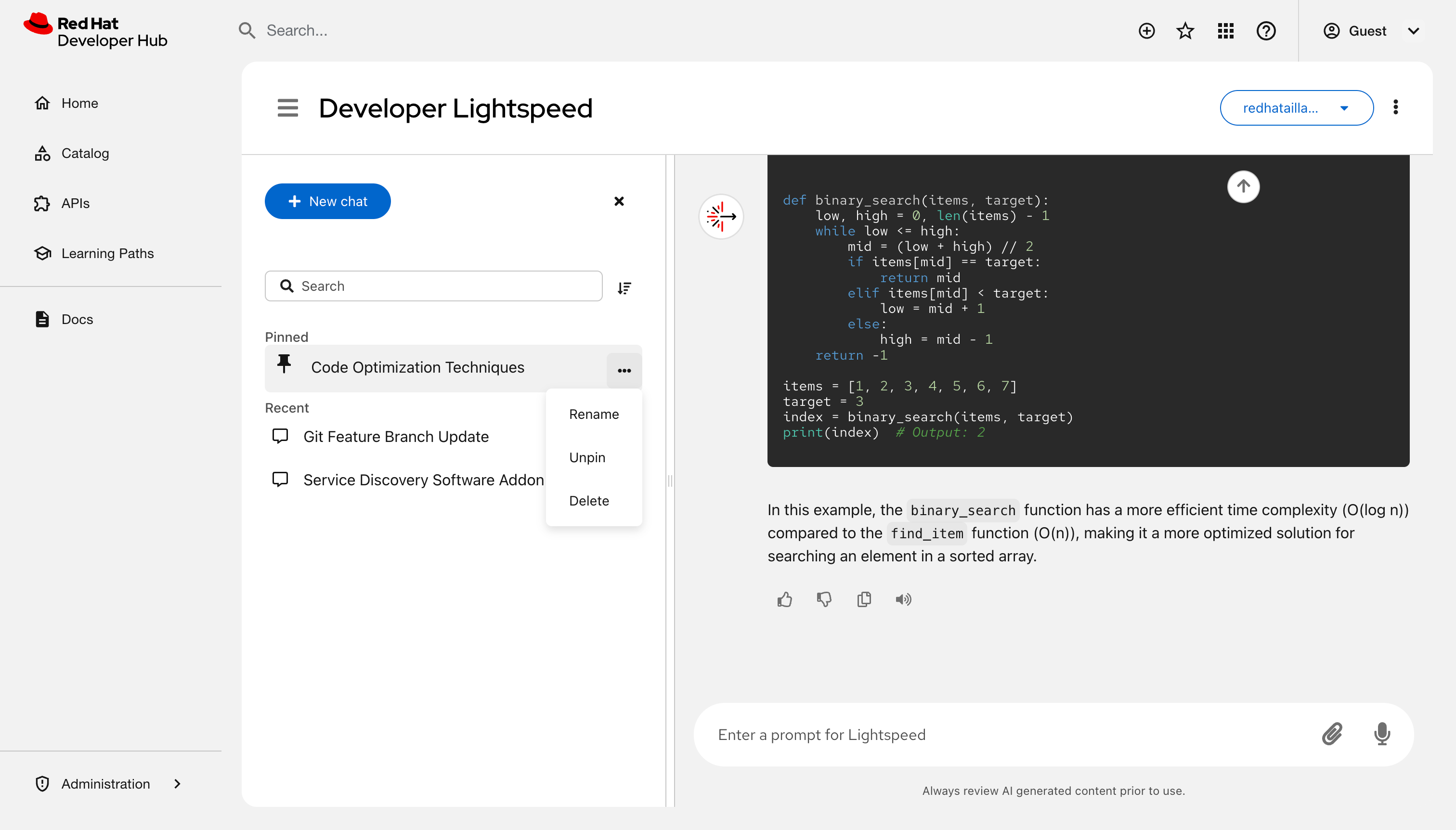 Chat options menu